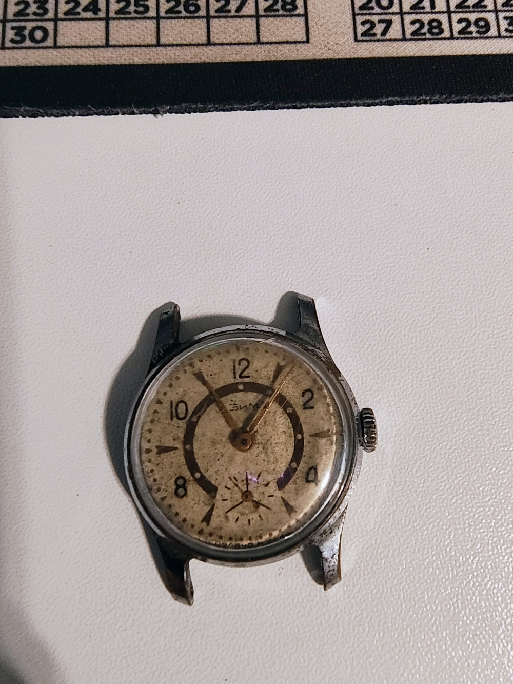Men's Vintage Silver-Tone Watch Case with Cream Dial